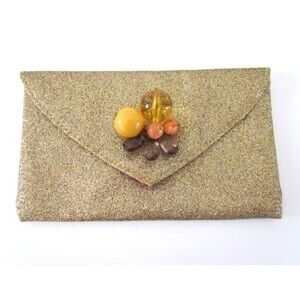 Y2K Miss Albright Clutch Bag Gold Glitter Embellished Accent Party Cocktail